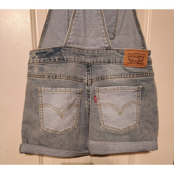 Levi's Youth Girls Denim Overalls Shortalls Button Front Size 12 Reg - Picture 3 of 9